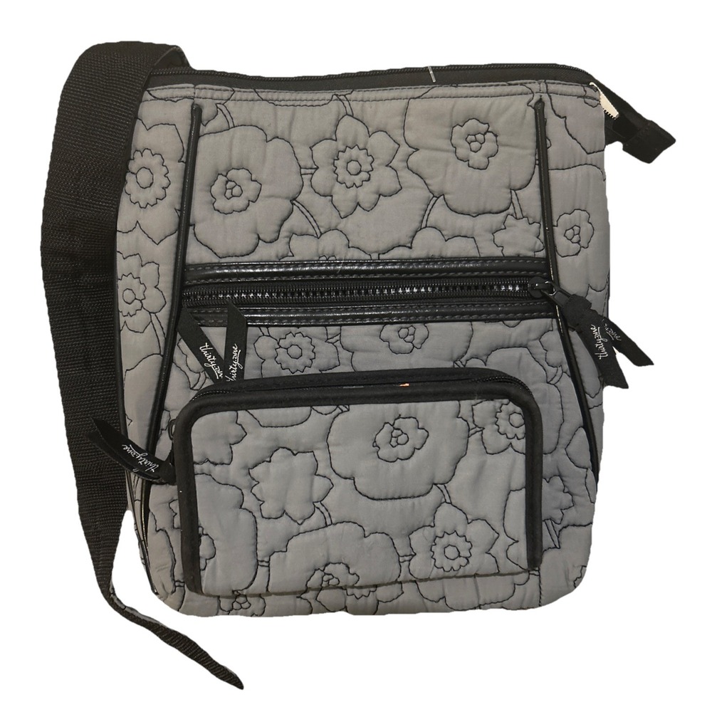 Thirty-One GrayBlack Quilted Poppy Floral Crossbody Shoulder Bag Purse & Wallet